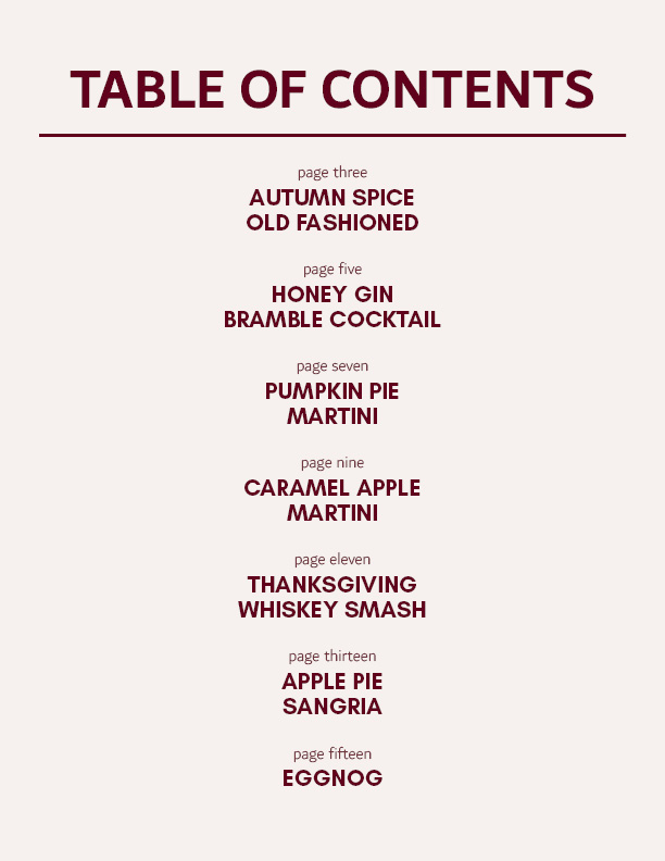 Holiday Drinks Table of Contents